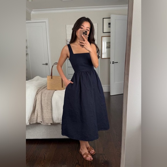 Women’s Quince Navy Square-Neck Midi Dress size S - Picture 2 of 3